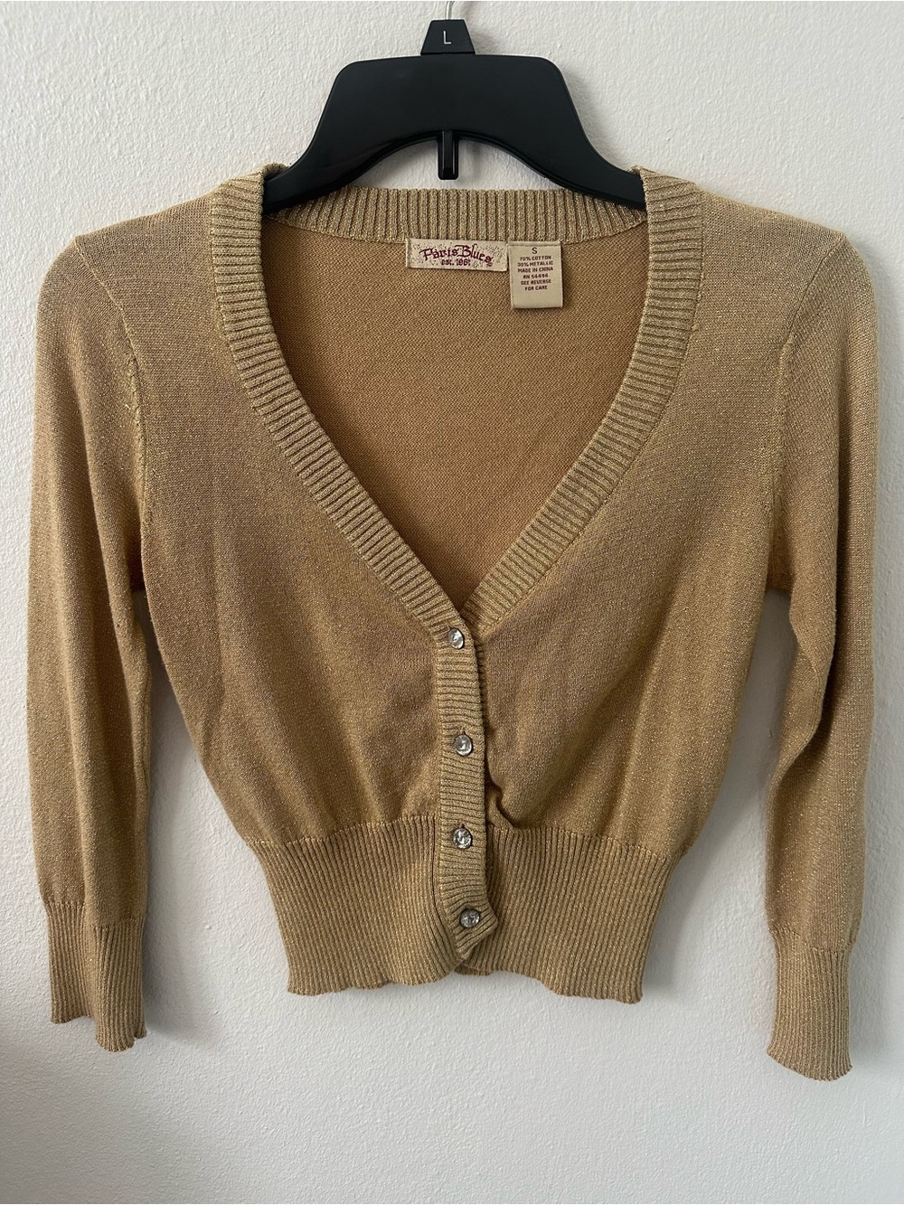 Paris Blues Shimmery Tan V-Neck Button Cardigan